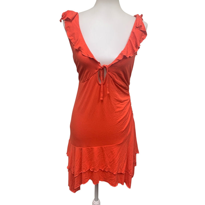 New Wild Fable Juniors XS Bright Orange Side Gathered Ruffled Low V Neck Dress