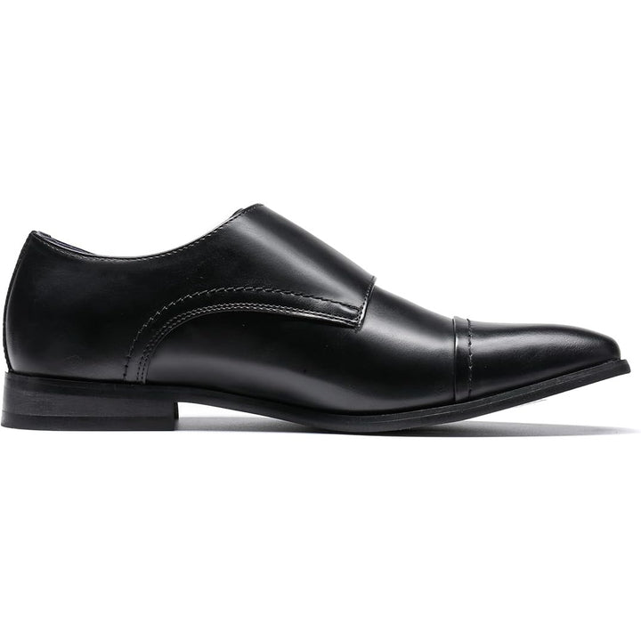 Bruno Marc Mens 12W Wide Black Faux Leather Monk Strap Slide On Loafer Shoes