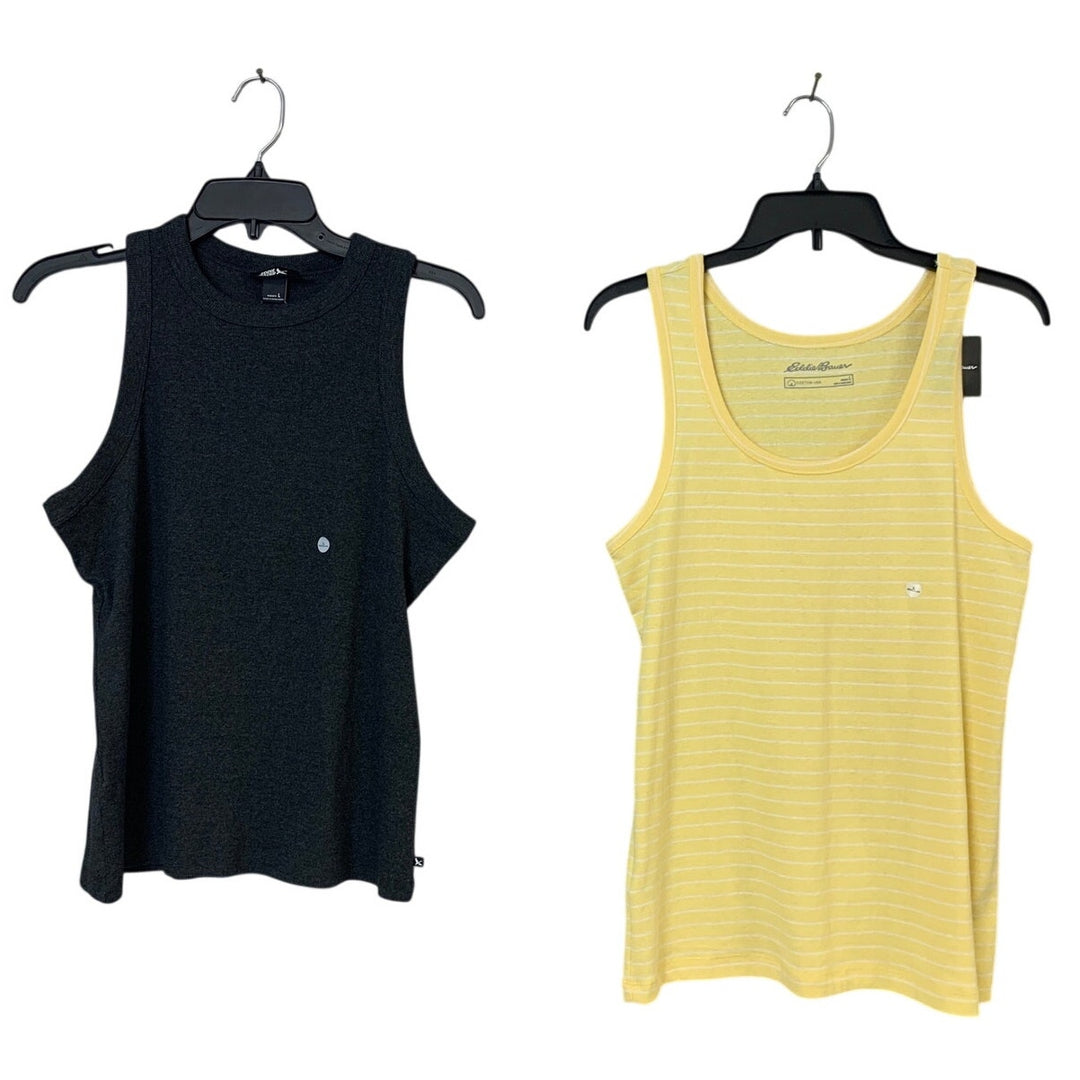 2 New Eddie Bauer Womens Large Essential Ribbed Short Sleeve Favorite Tank Tops