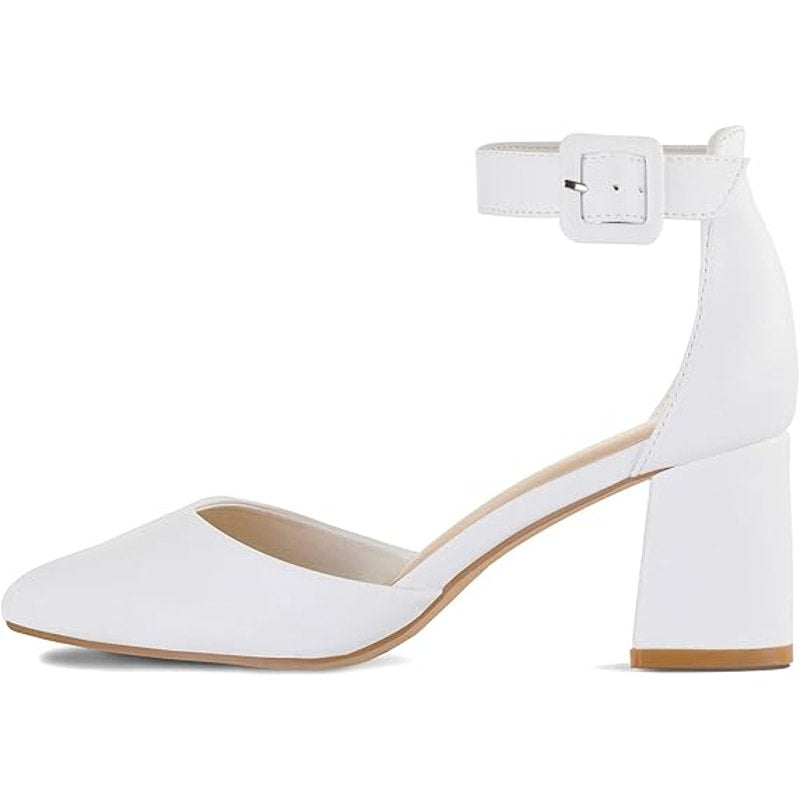 Mysoft Womens Size 10W White Faux Leather Pointy Toe 3" Heel Ankle Strap Shoes