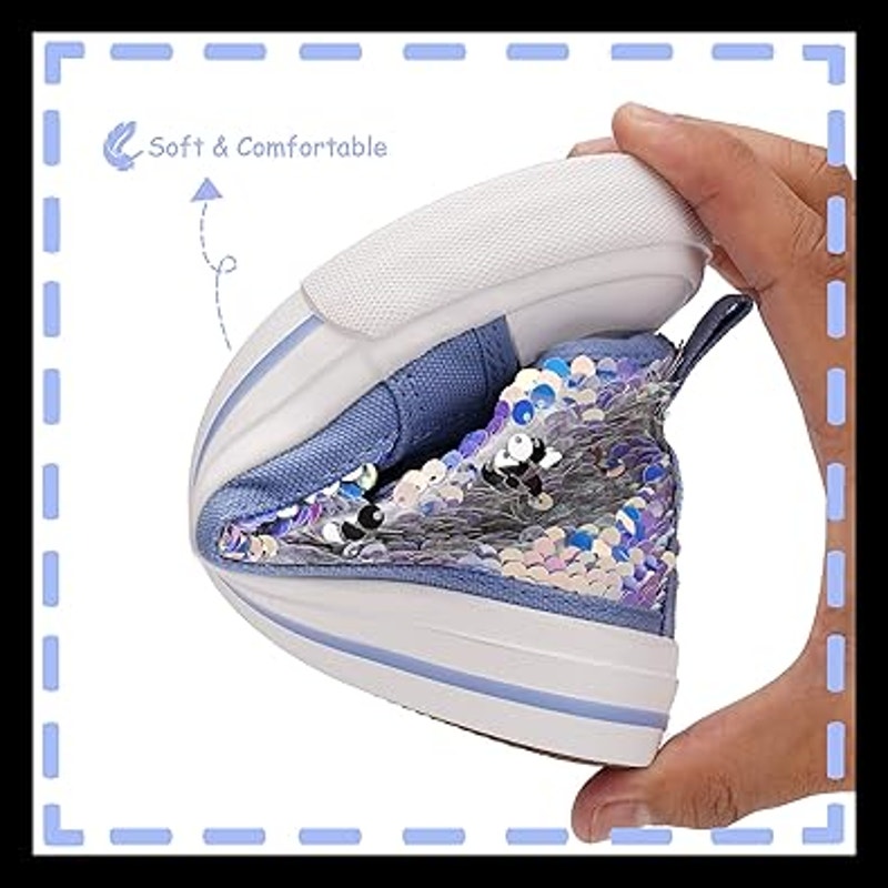 New Toandon Little Girls Size 12 Blue Sequin Lace Up Hook Loop High Top Sneakers