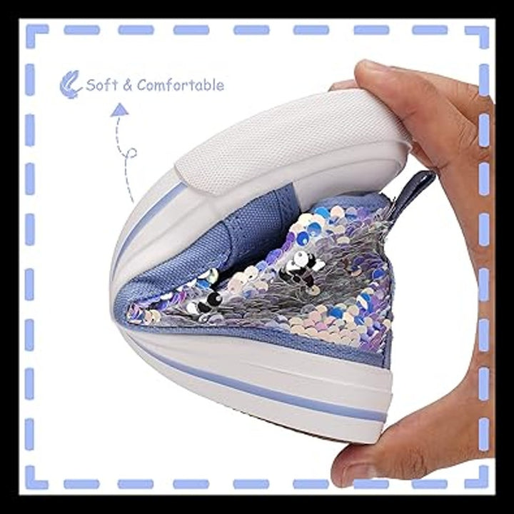 New Toandon Little Girls Size 12 Blue Sequin Lace Up Hook Loop High Top Sneakers
