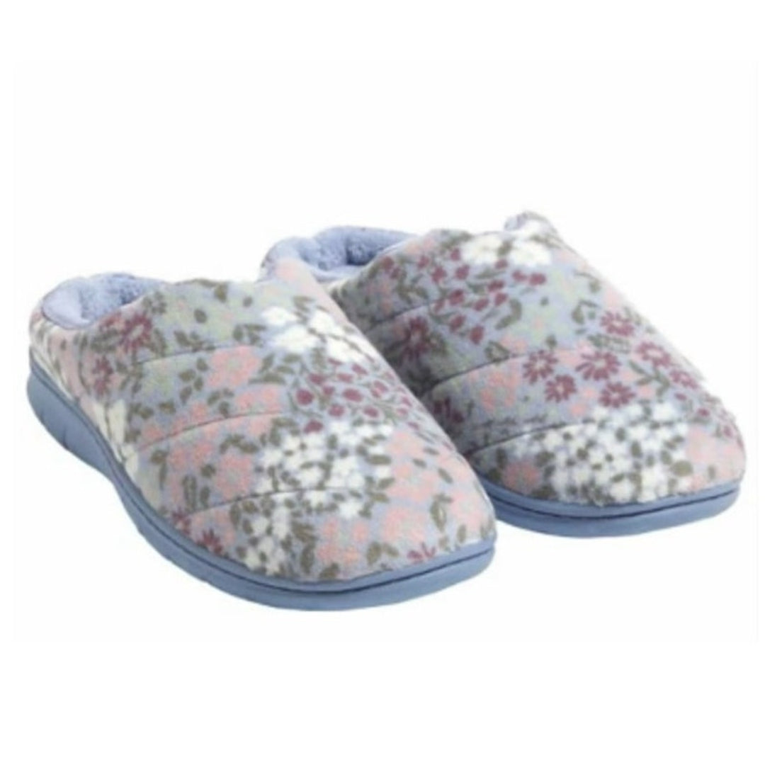 Dearfoams Womens Medium 7-8 Blue Floral Memory Foam Non Slip House Slippers
