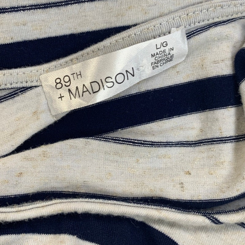 89th &amp; Madison Womens Large Striped Top w Rhinestone Shoulder Accent Holes