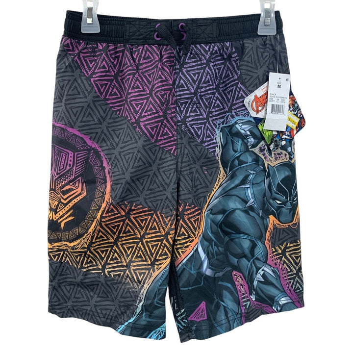 NWT New Marvel Avengers Black Panther Boys Medium Webbing Lined Swimming Trunks