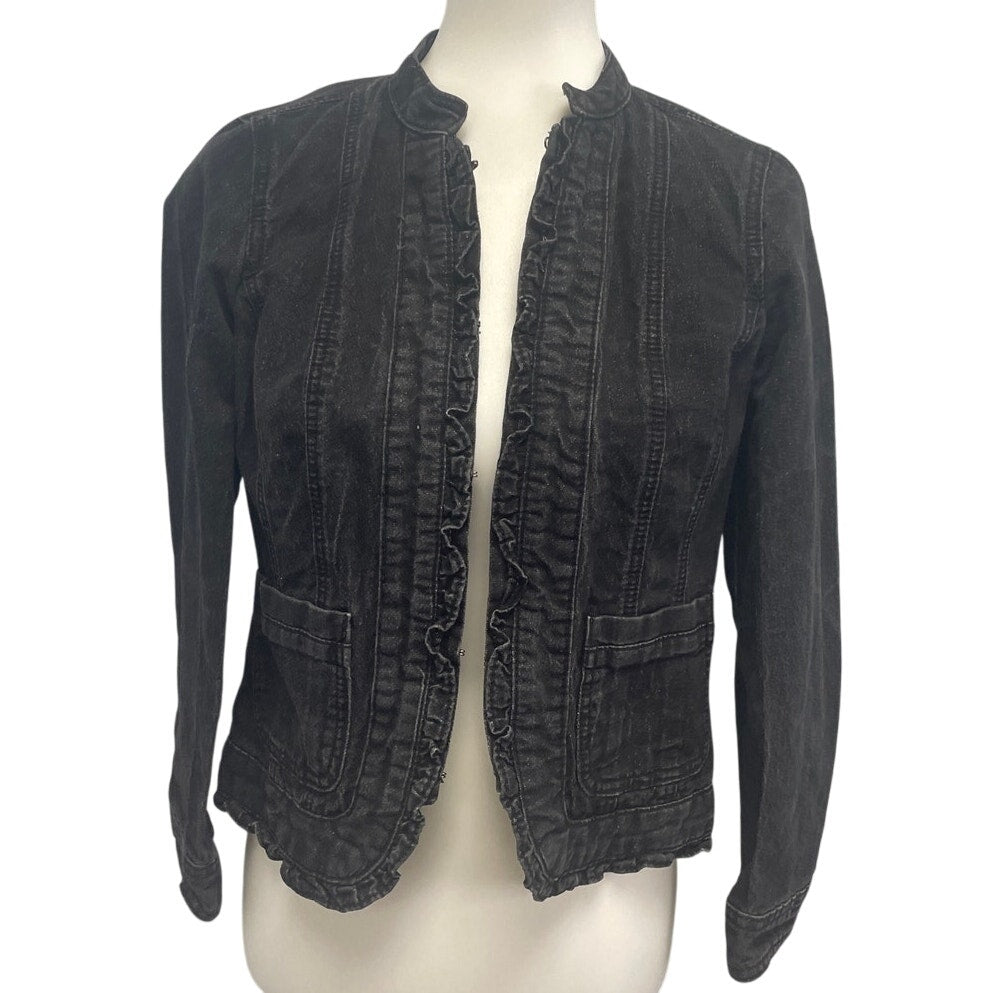 Christopher &amp; Banks Womens Petite Small Stretch Cotton Glittery Jean Jacket