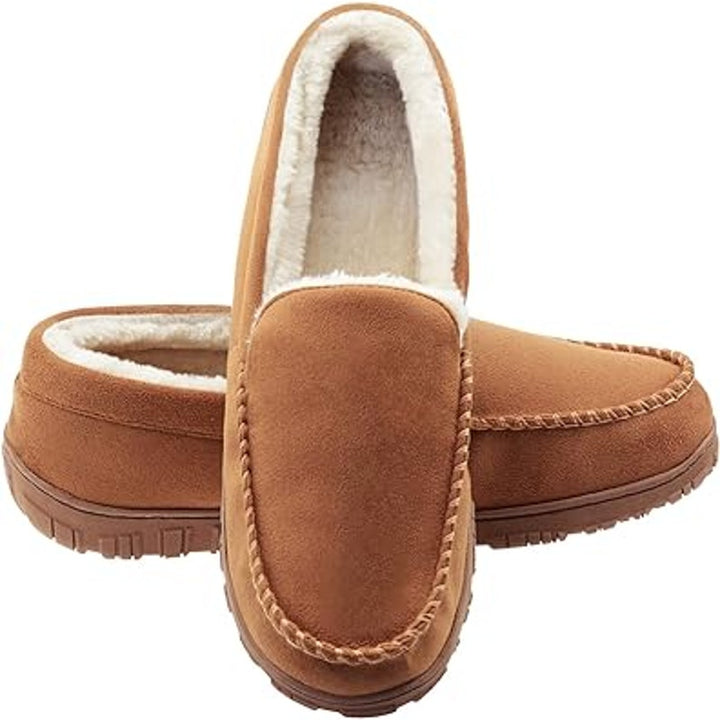 Lulex Mens Size 11 Brown Moccasin Slide On Memory Foam House Slipper Shoes
