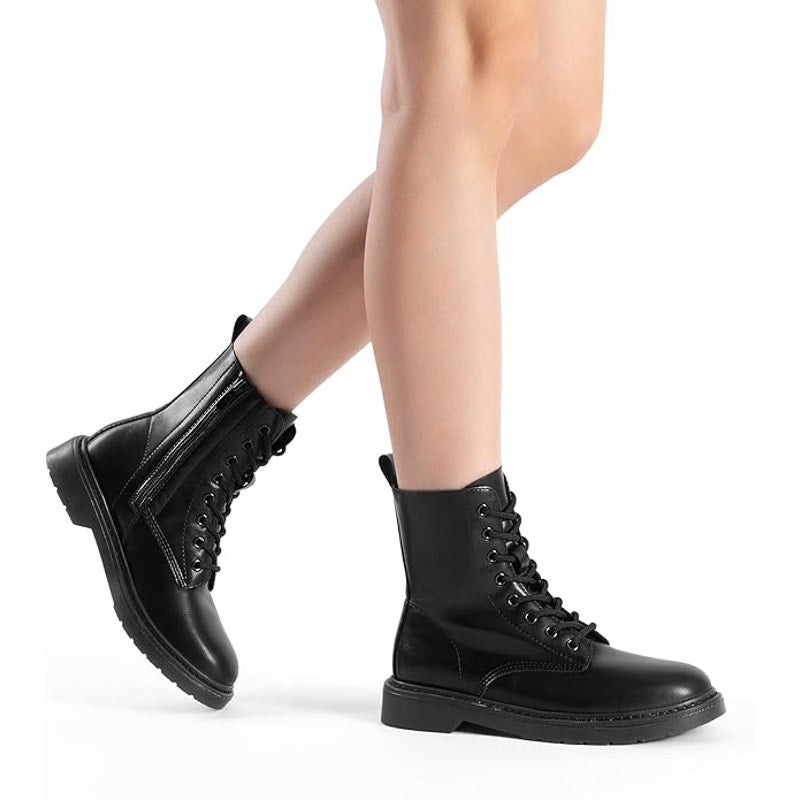 Dream Pairs Womens Size 10 Black Faux Leather Lace Up Low Heel Combat Boots