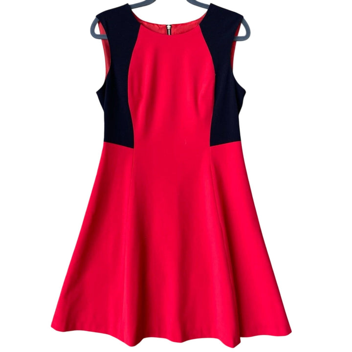 NWT New Nine West Womens Size 6 Red Black Colorblocked Stretch Fit Flare Dress