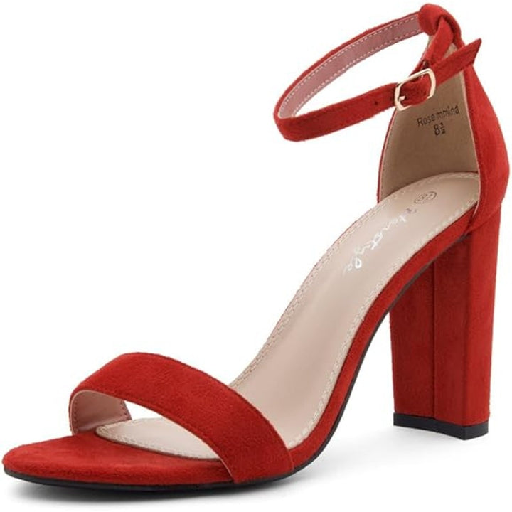 Herstyle Womens Size 7 Red Open Toe Ankle Strap Chunky 3.75" Block Heels Shoes