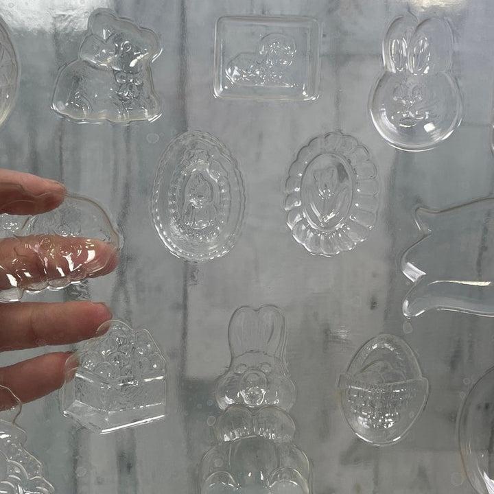 Set of 5 Plastic Easter Bunny Chick Egg Lamb Candy Mold 10" by 8" Trays