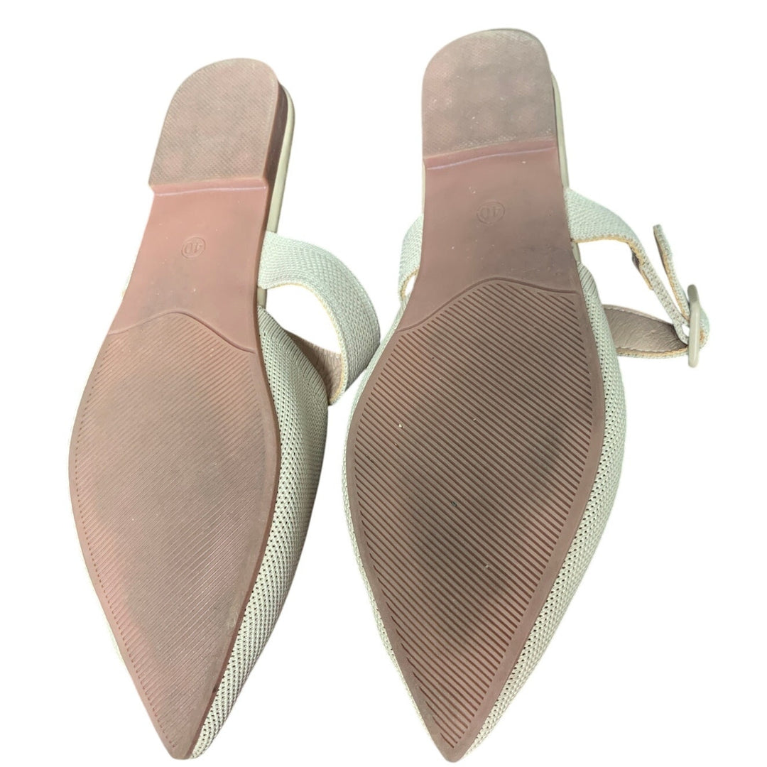 Meknitva Womens 9.5W Wide Tan Pointed Toe Mule Flat Slip On Sandal Shoes