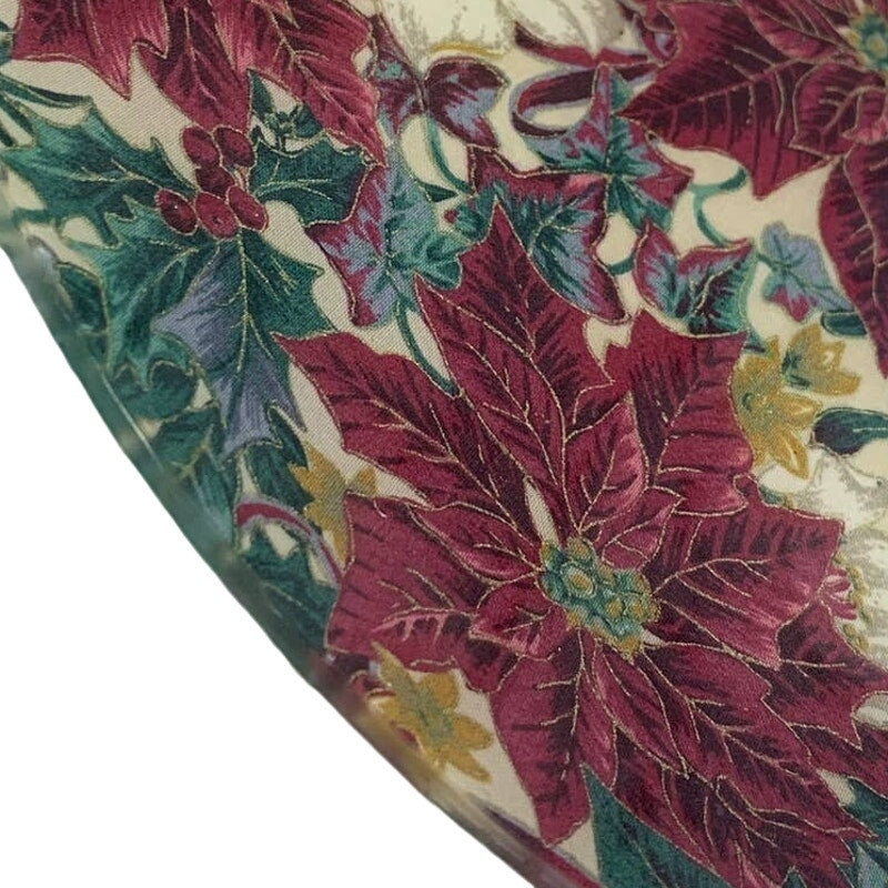 Handmade Christmas Pink Poinsettia Flowers Berries Decoupage Fabric Glass Plate