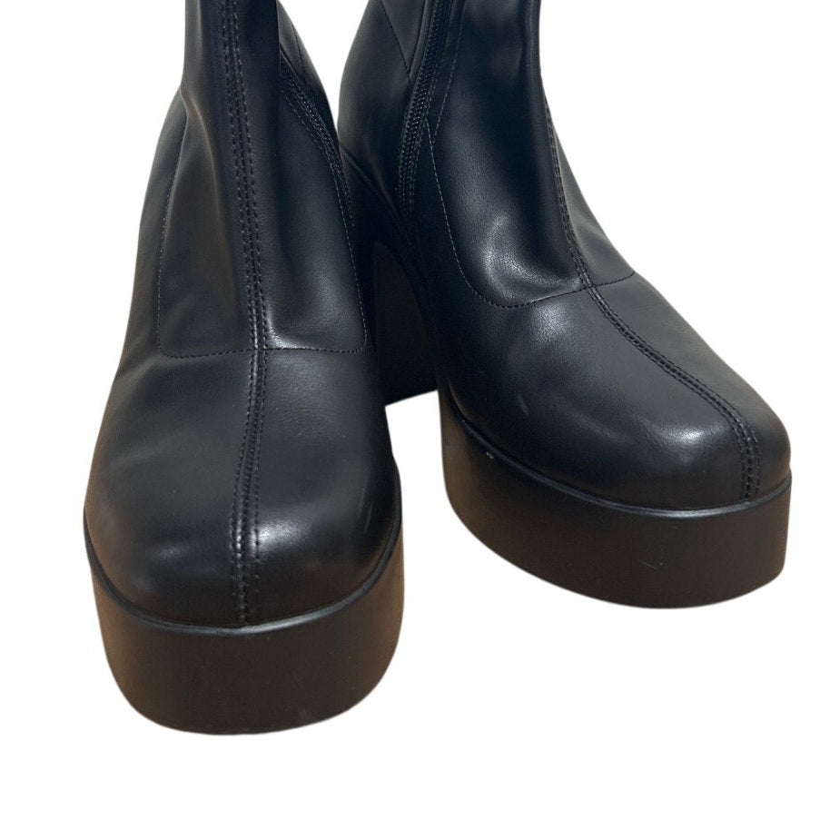 Dream Pairs Womens Size 8 Black Faux Leather Chunky Platform Gogo Ankle Boots