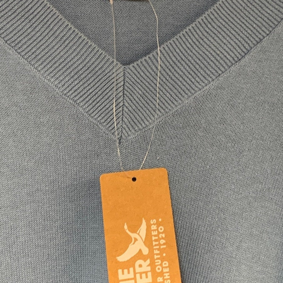 New Eddie Bauer Womens Blue Fog 100% Cotton Everyday Long Sleeve V Neck Sweater