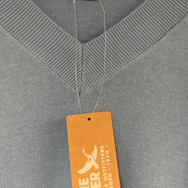 New Eddie Bauer Womens Blue Fog 100% Cotton Everyday Long Sleeve V Neck Sweater