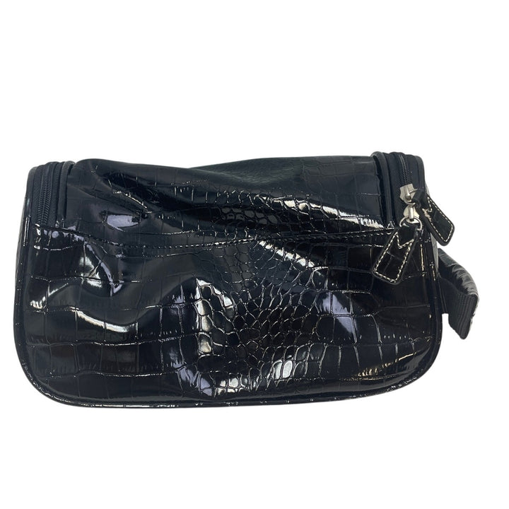 Le Club Fashion Black Vinyl Mens Full Zip Faux Croc Pattern Toiletry Bag Case