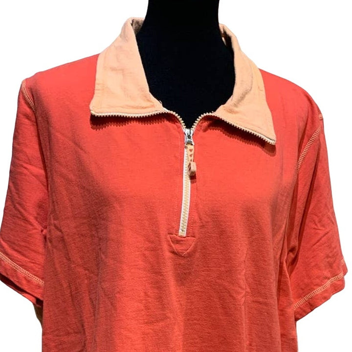 Oleg Cassini Sport Woman 2X 100% Cotton Collared 1/4 Zip Sporty Polo Shirt