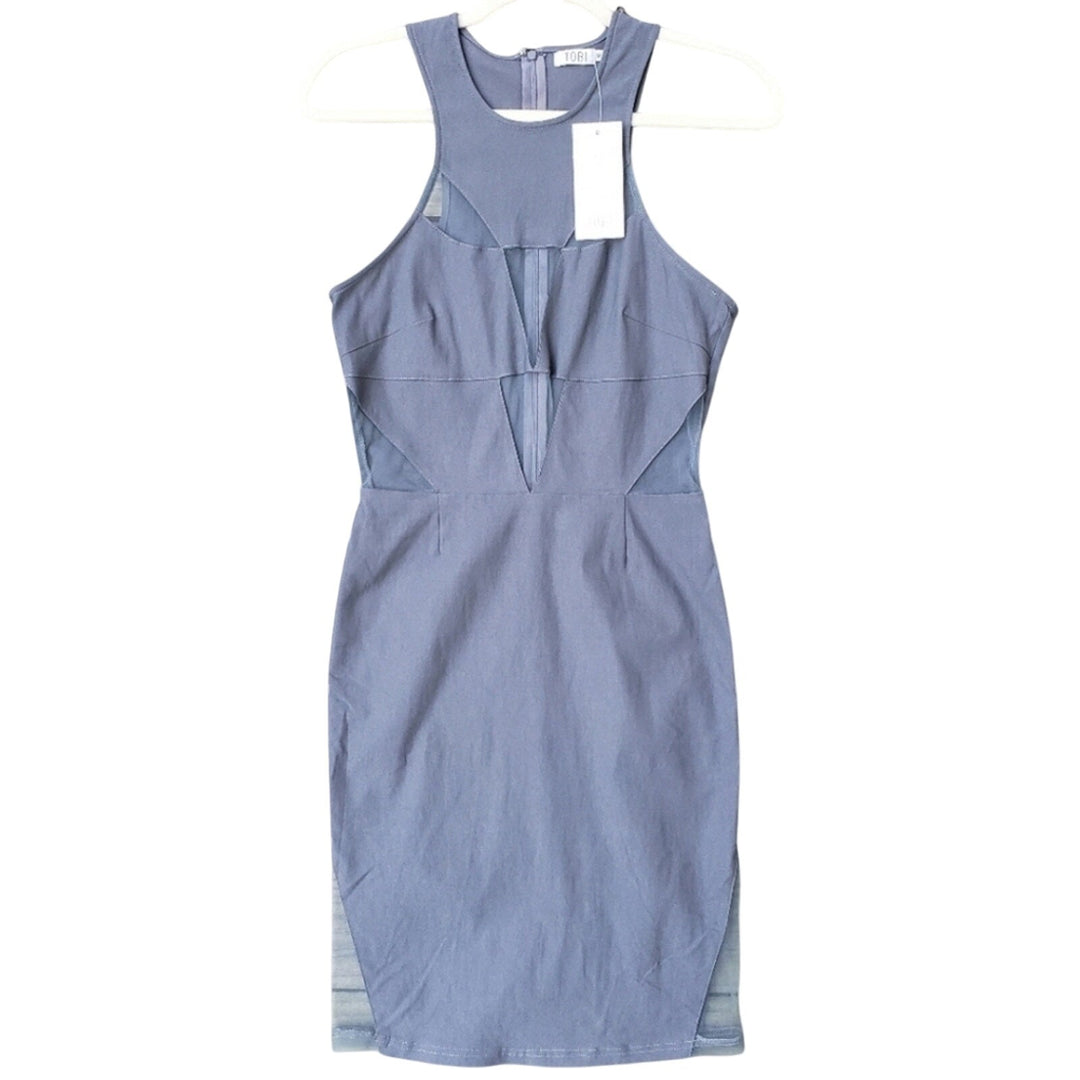 NWT New Tobi Womens Medium Body Con Mesh Panel Rayon Blend Sleeveless Gray Dress