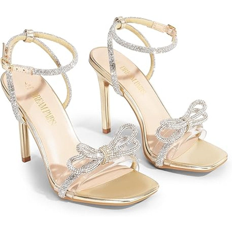 Dream Pairs Womens Size 9 Silver Sparkle Ankle Strap Open Toe 4.5" Heel Shoes
