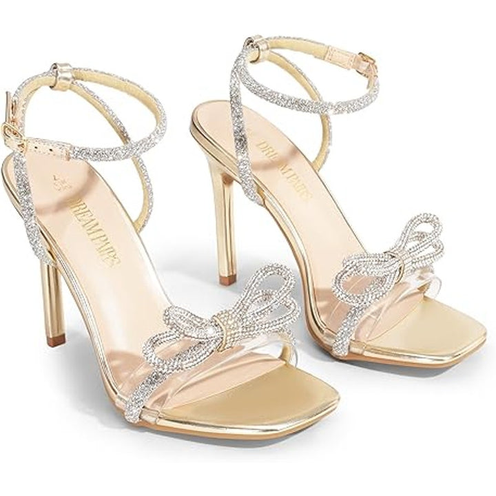 Dream Pairs Womens Size 9 Silver Sparkle Ankle Strap Open Toe 4.5" Heel Shoes