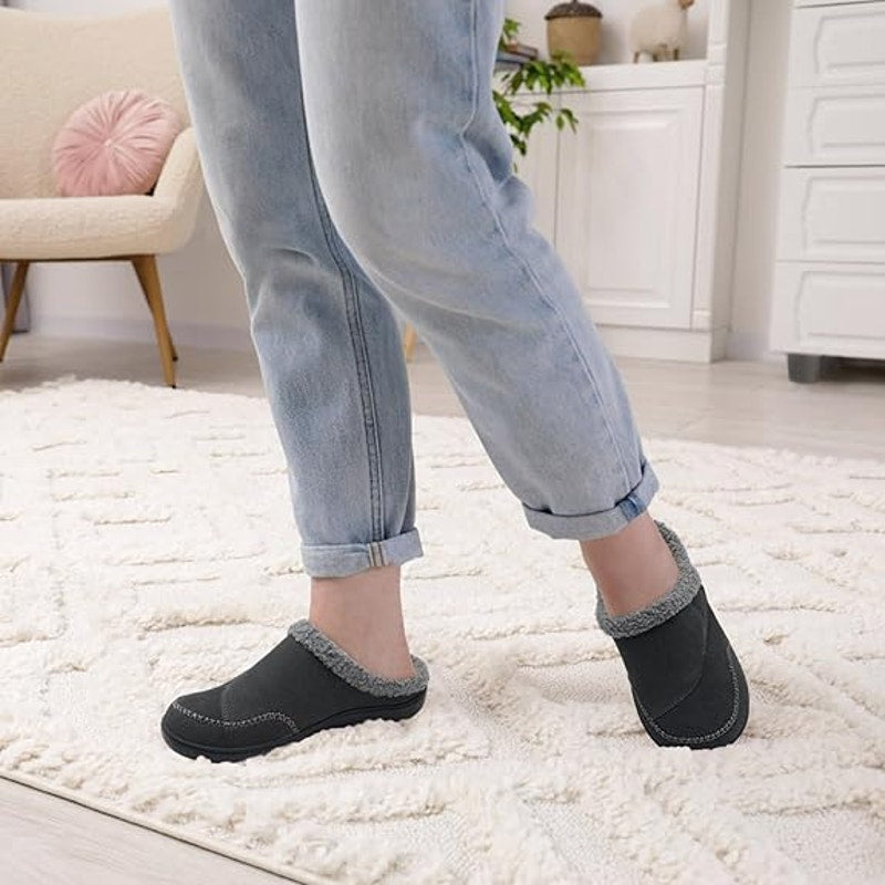 LeIsfIt Mens Size 11 Gray Slide On Memory Foam Hook Loop Adjustable Slippers