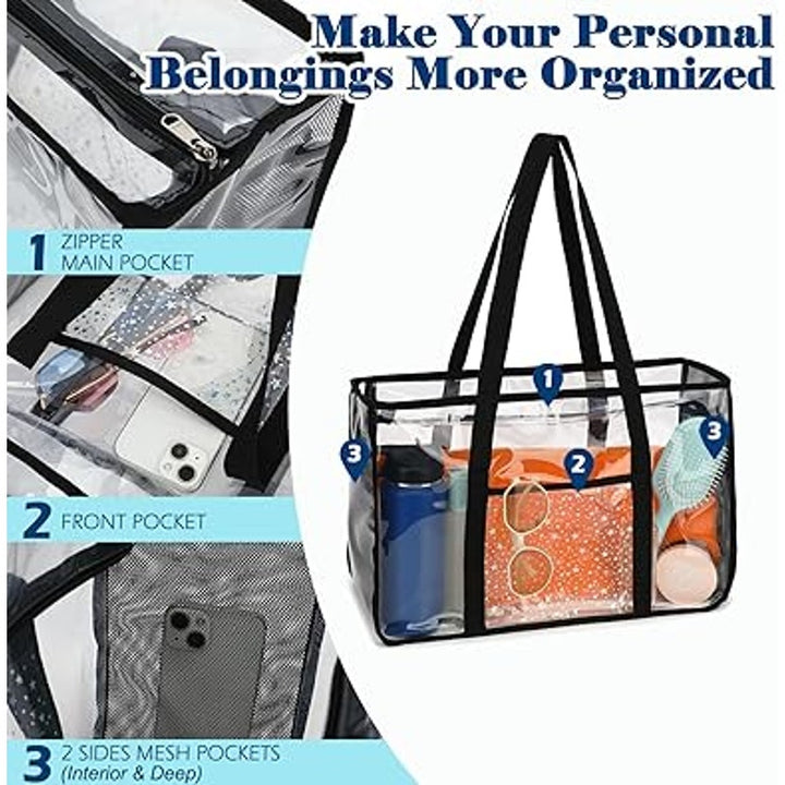 New Fammart Black Nylon Trim Large Clear Stadium Approved Zip Closure Beach Bag