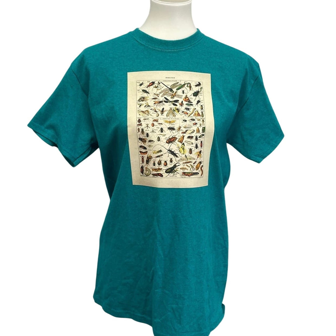 Hand Printed Upcycled Womens Medium Vintage Reference Book Insects Bug Tee Shirt