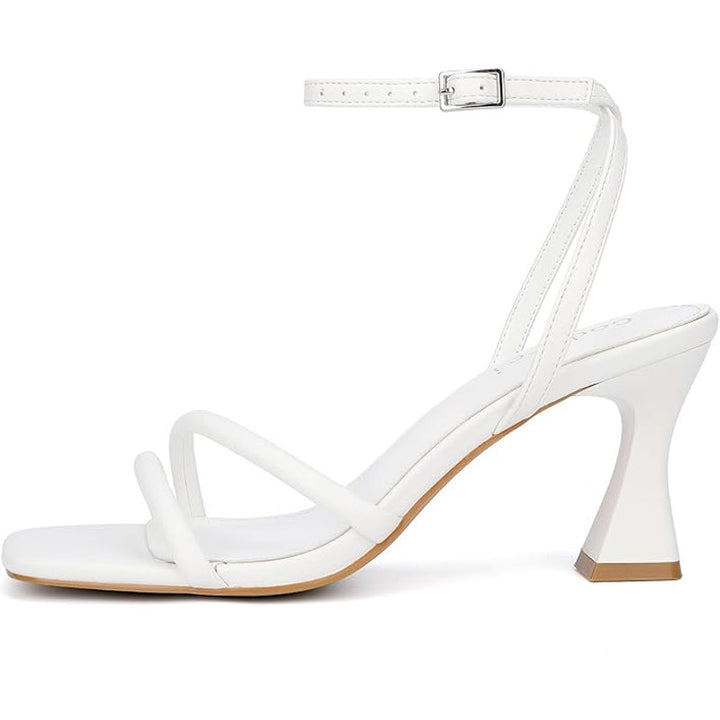 Goderci Womens Size 8.5 White 3" Heel Open Square Toe Ankle Strap Shoes