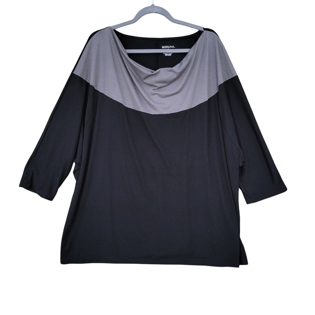 NWT New Merona Womens Size 3X Grey Ebony Color Block 3/4 Sleeve Blouse Top
