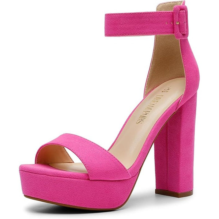 Dream Pairs Womens 8 Pink Faux Suede Open Toe 5" Heel Platform Ankle Strap Shoes