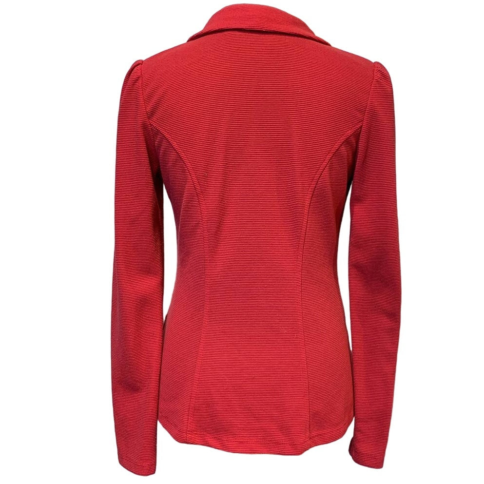 Aina Be Medium Red Ribbed Polyester Blend Long Sleeve Front Button Blazer Jacket