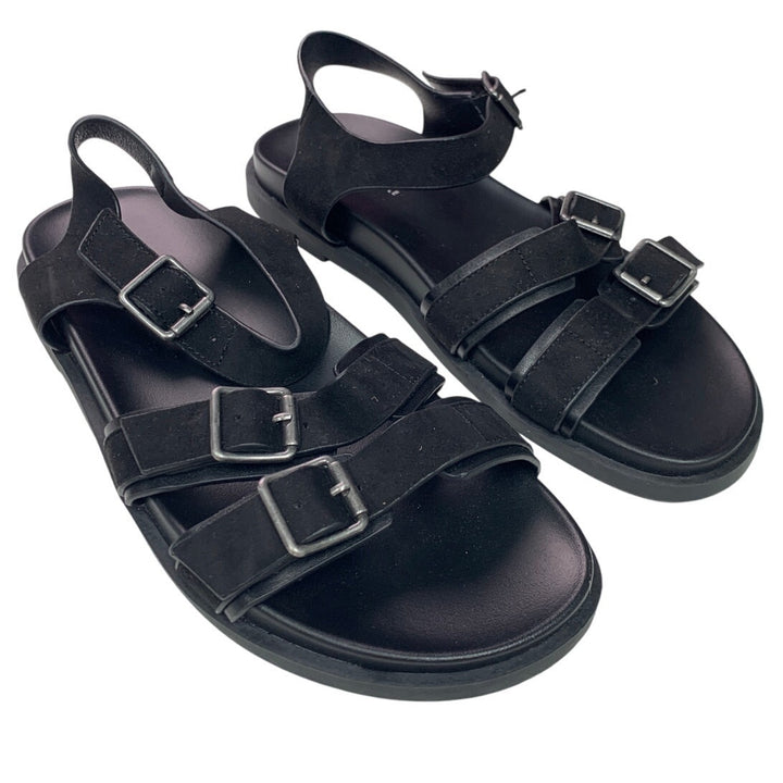 New American Eagle Womens US Size 8 Black Faux Leather Suede Flat Sandals