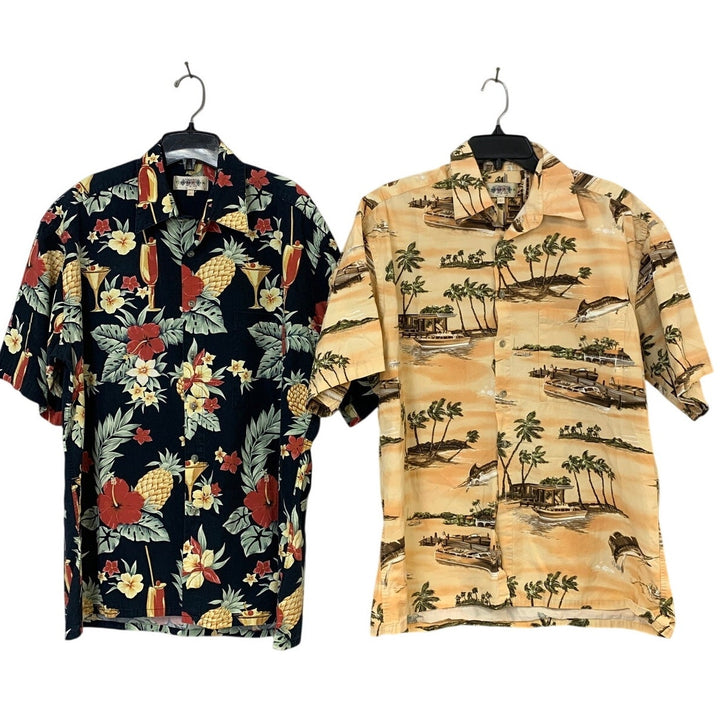 Lot of 2 Campia Moda Mens Large Cotton Tropical Short Sleeve Button Up Shirts