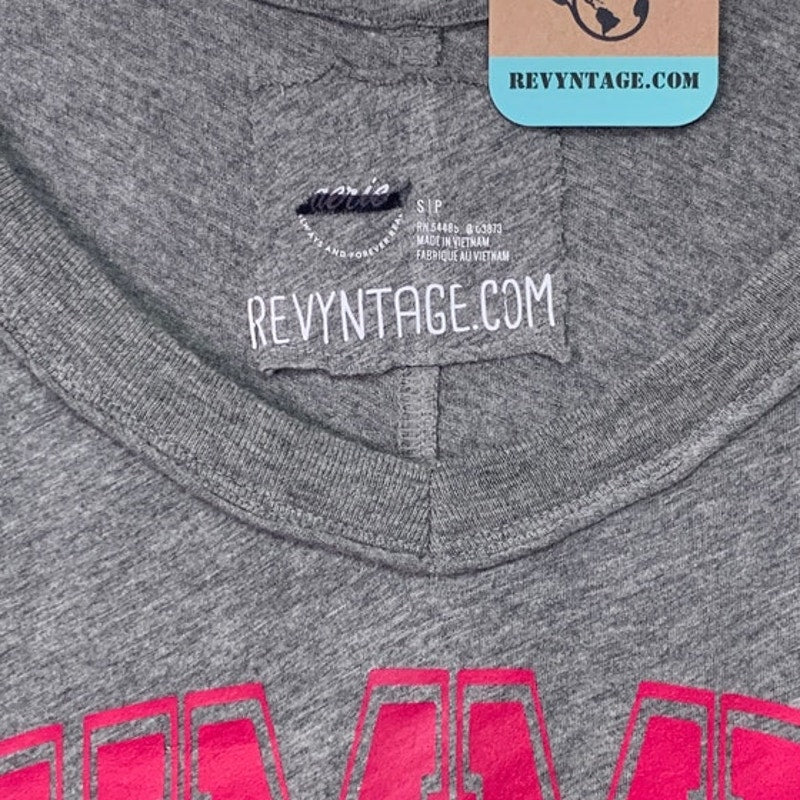 New Upcycled Hand Printed Womens Small Oversized Summer Vibes V- Neck Rugged Tee