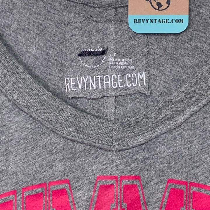 New Upcycled Hand Printed Womens Small Oversized Summer Vibes V- Neck Rugged Tee