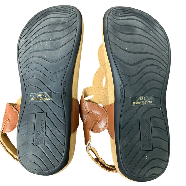 Athlefit Women Size 8 Brown Arch Support Thong Hook Loop Sandal Shoes