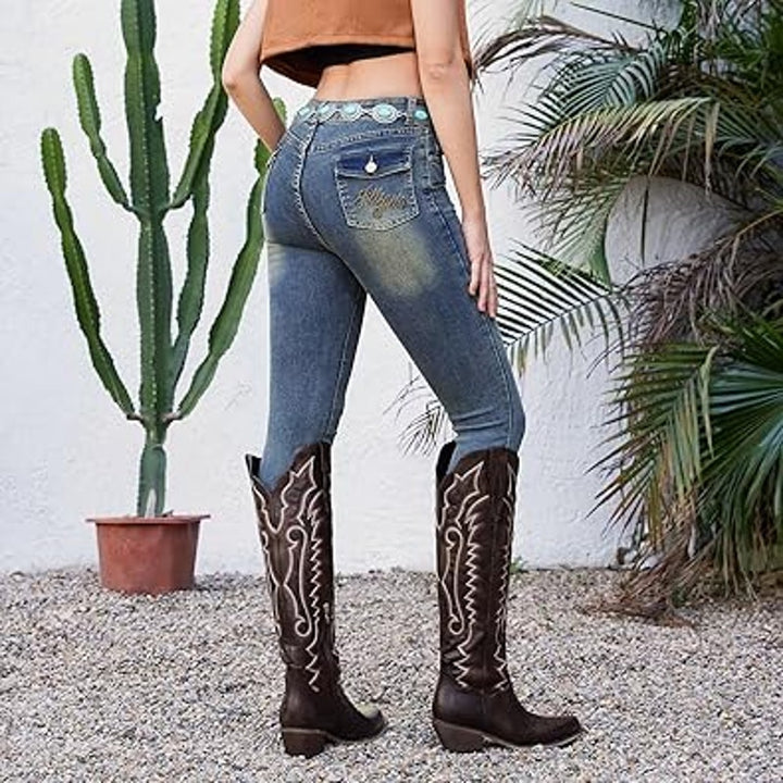 Wet Kiss Womens Size 8.5 Brown Faux Leather 2" Heel Knee High Cowboy Boots