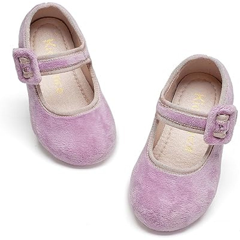 Kiderence Toddler Girls 8 Purple Mary Jane Ballet Flats Latch &amp; Hook Close Shoes