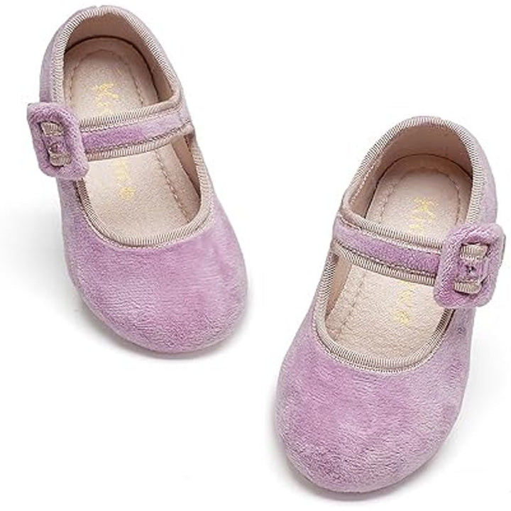 Kiderence Toddler Girls 8 Purple Mary Jane Ballet Flats Latch &amp; Hook Close Shoes