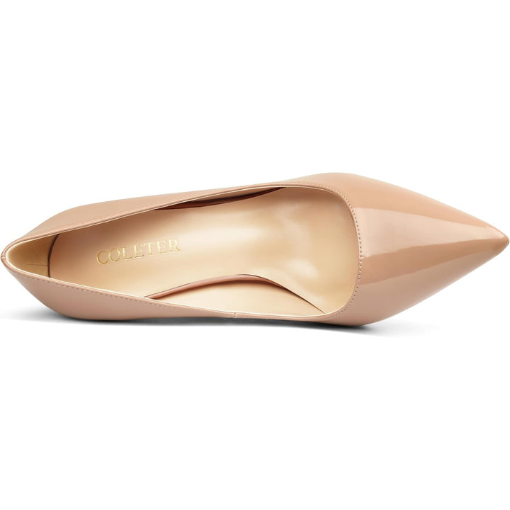 Coleter Womens Size 7 Tan Faux Patent Leather 4" Heel Pointy Toe Pumps Shoes