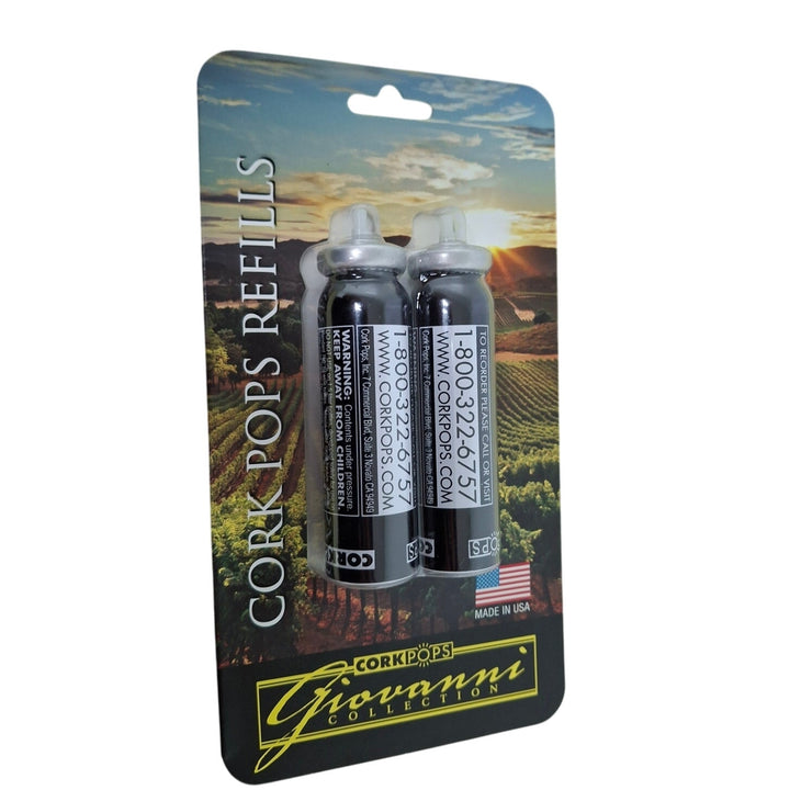 New Giovanni Collection Cork Pops CO2 Propelled Wine Bottle Opener w Refills