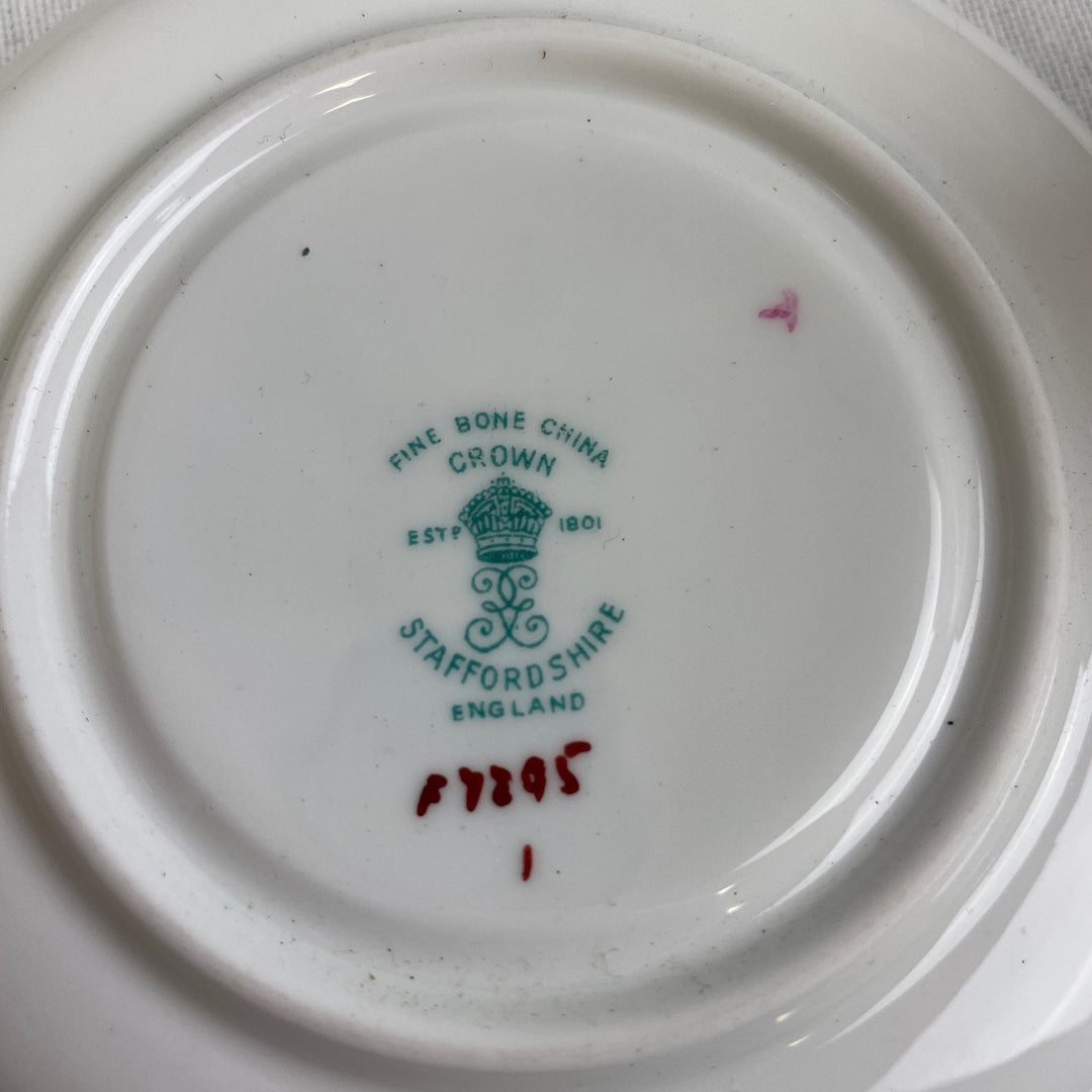 Vintage Crown Staffordshire England Cup &amp; Saucer Rose Fine Bone China Teacup Set