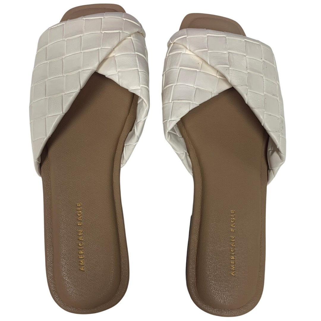 New American Eagle Womens US Size 8 Faux Leather Off-White Woven Slip On Sandals