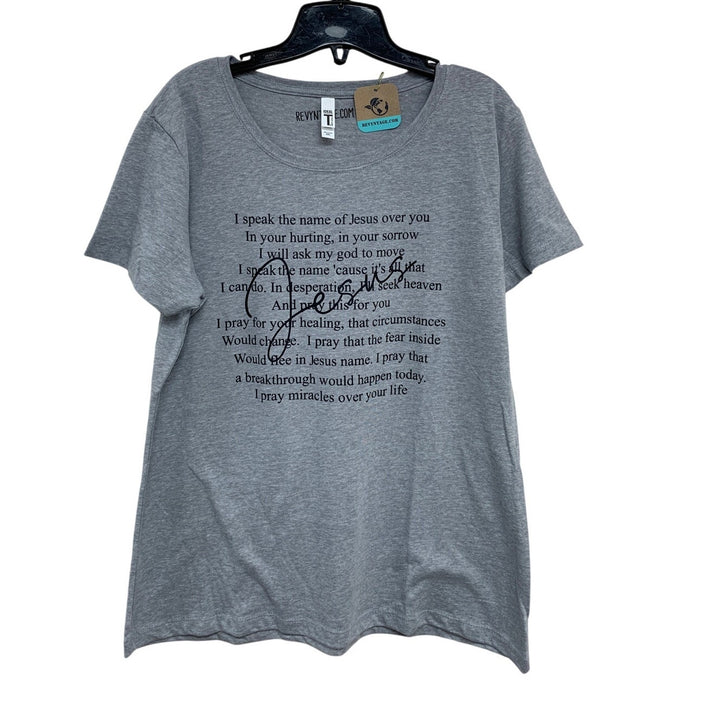 New Hand Printed Womens XXL Heathered Jesus Bible Prayer Short Sleeve Tee Shirt