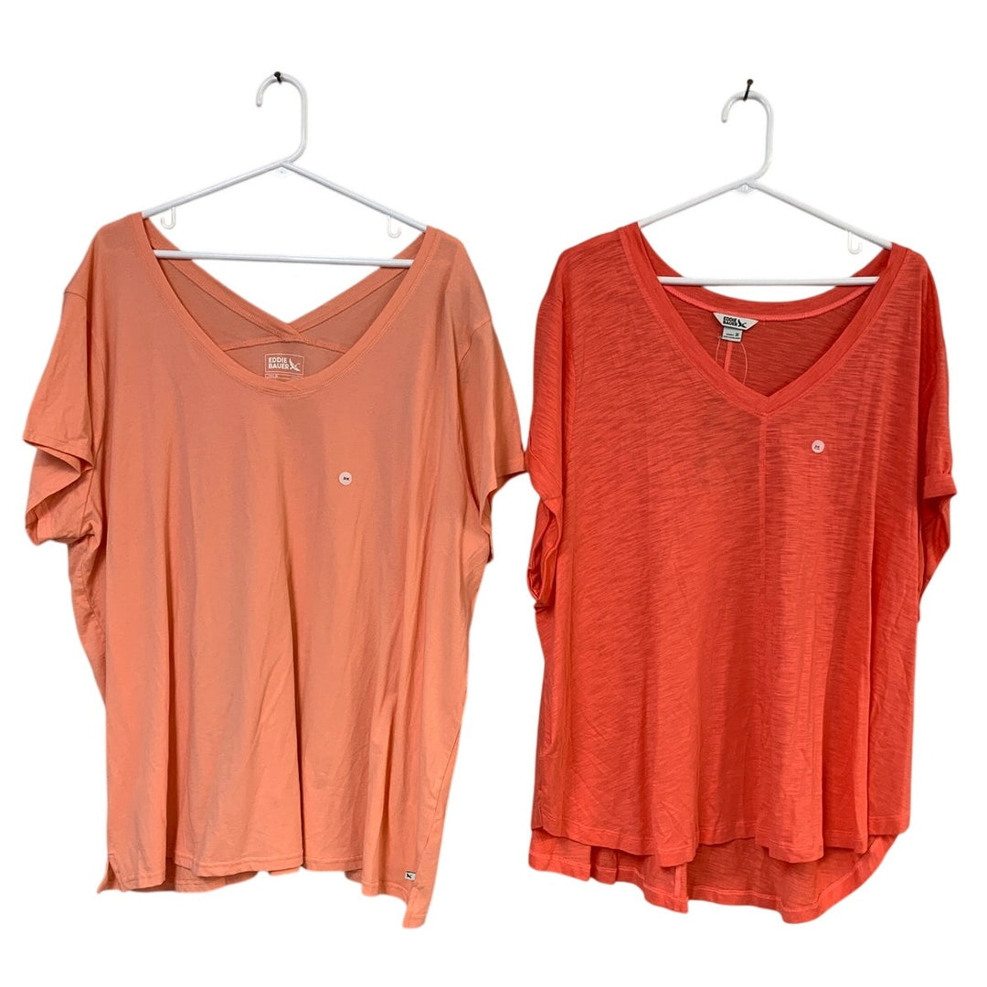 2 New Eddie Bauer Womens 3X Blossom Grapefruit SS Gatecheck V Neck Tee Shirts