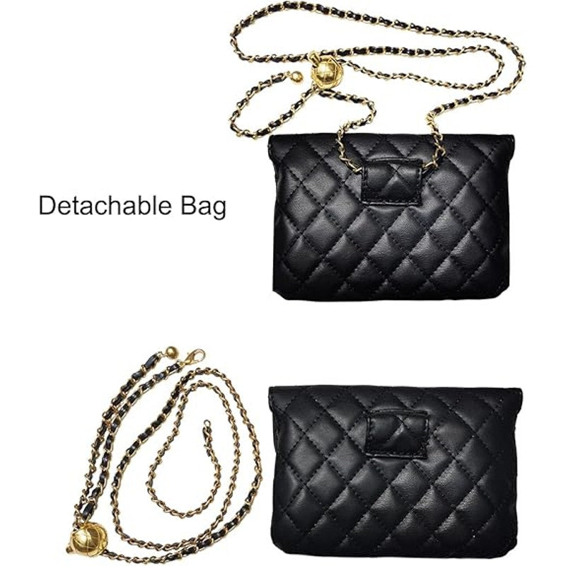 Larswon Womens Small Black Crossbody Hand Bag Clutch w Detachable Chain
