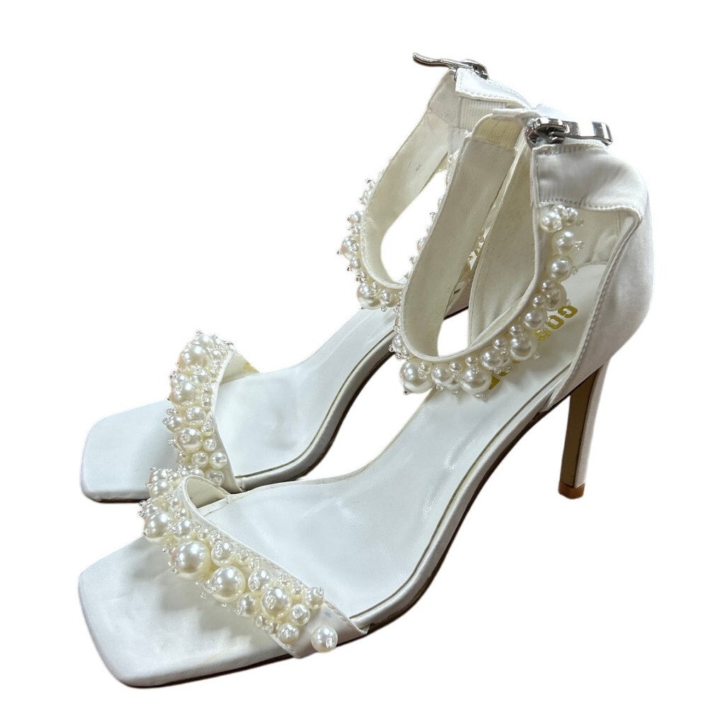 New Goserce Womens Size 11 White Pearl Satin 4" Stiletto Heel Ankle Strap Shoes