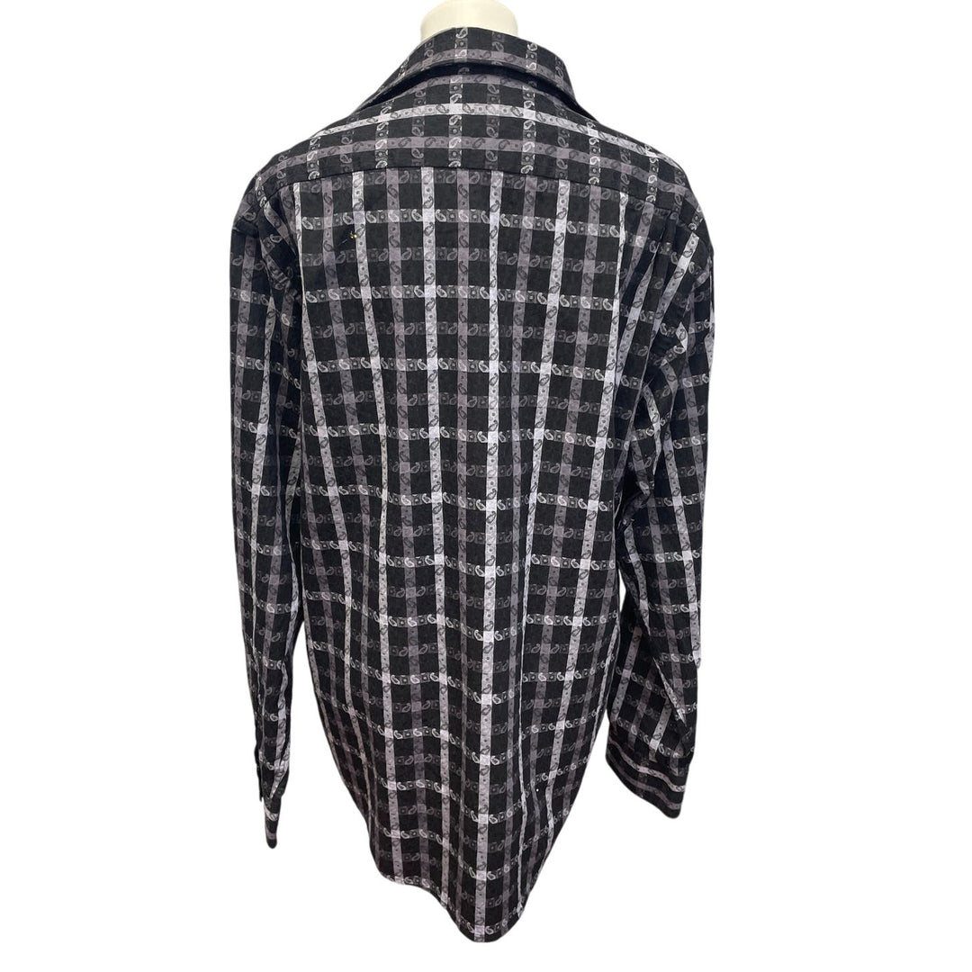 Visconti Mens XL Long Sleeve Paisley Plaid 100% Cotton Button Down Casual Shirt
