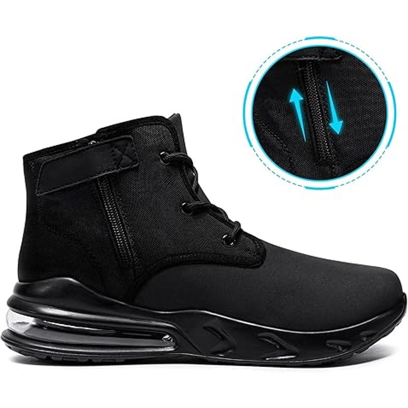 Larnmern Mens 9.5 Black Side Zip Lace Up Food Service Non Slip Air Cushion Shoes